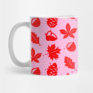 Red Graphic Nature Pattern on Pink Background Mug